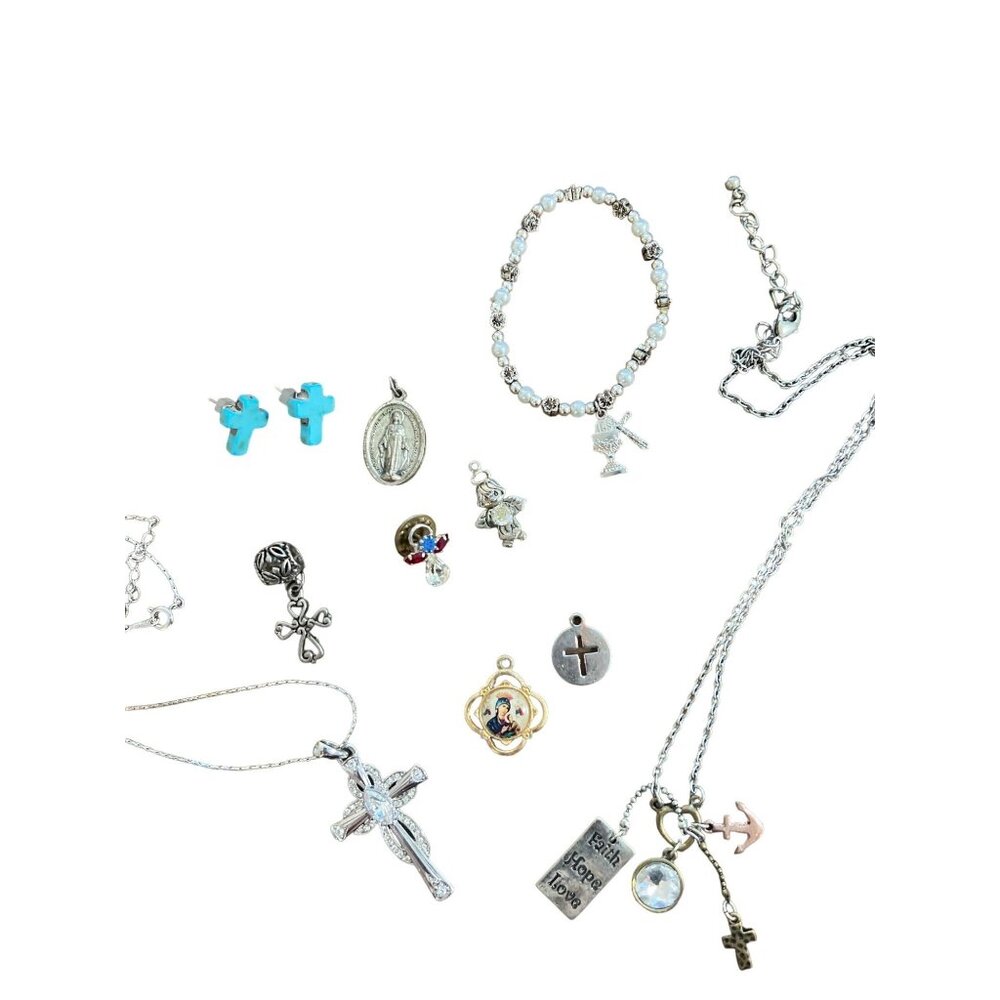 Jewelry Bundle Christian Themed Cross Angels Charms Necklace Turquoise Earring